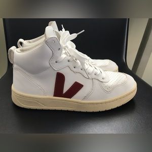 Veja White and Red High-Top Sneakers